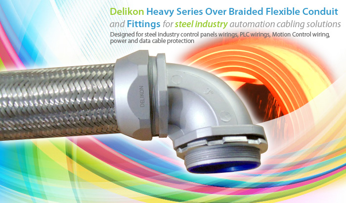 Delikon Heavy Series Over Braided Flexible Conduit,Conduit Connector for steel industry automation cabling solutions