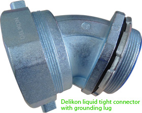 Delikon liquid tight connector with grounding lug